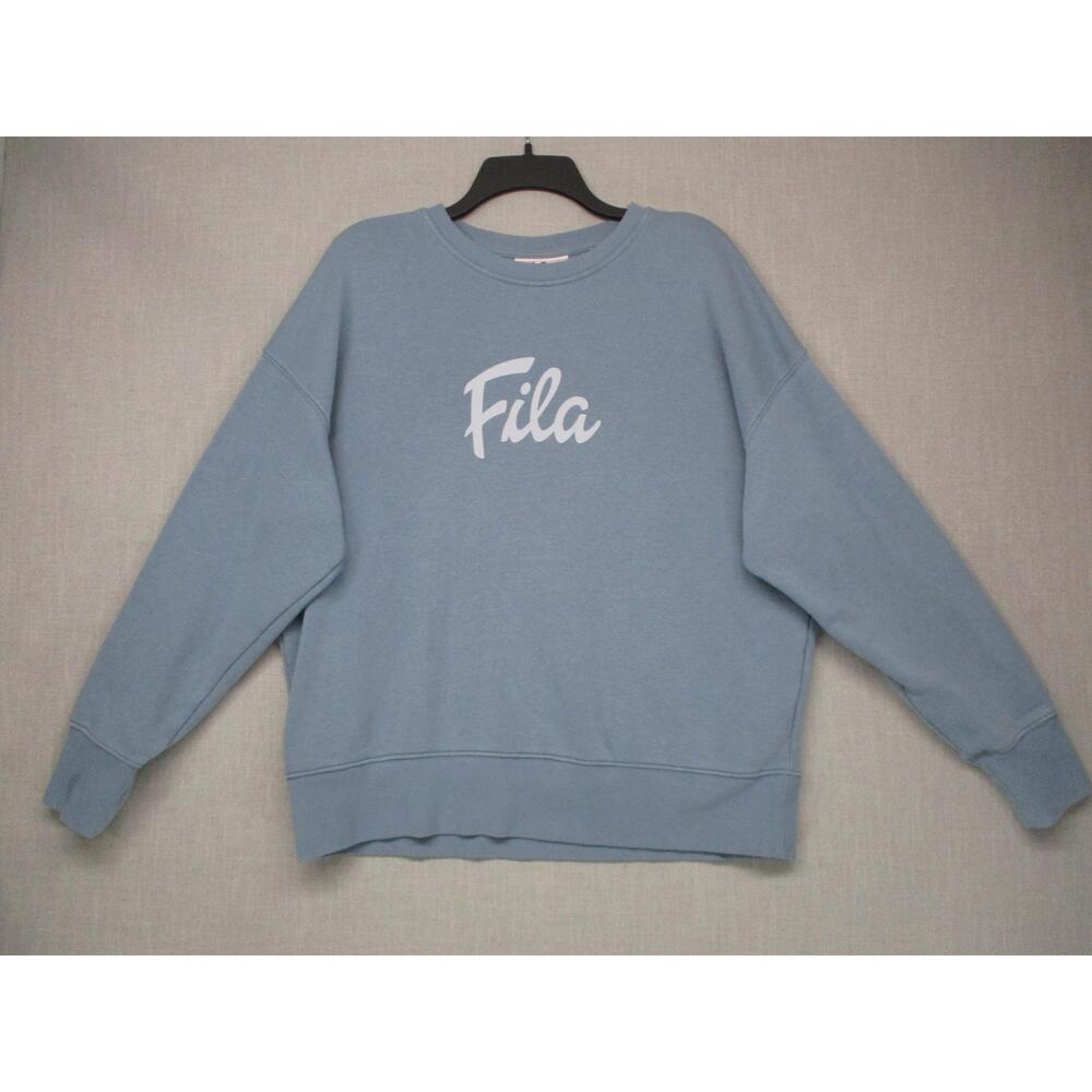 Fila Light Blue Streetwear Logo Trendy Crew Neck Sweatshirt Mens Size XL